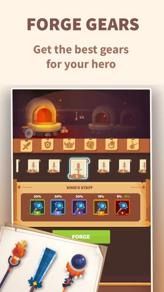 Focus Quest forge screen for upgrading a hero’s equipment